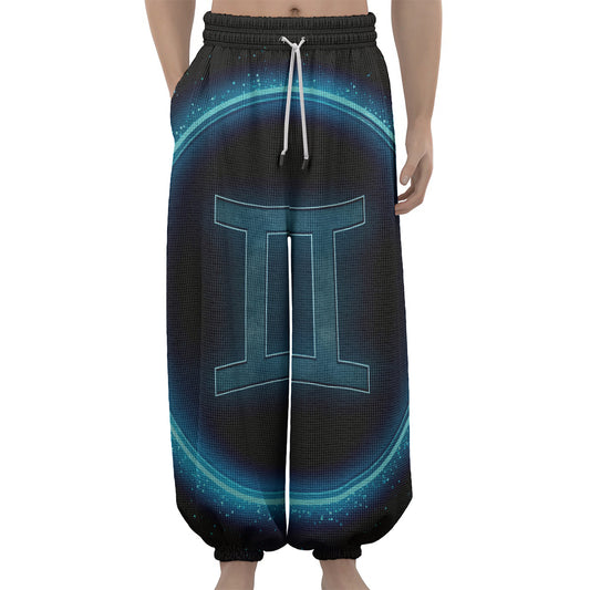 Blue Gemini Zodiac Sign Print Lantern Pants