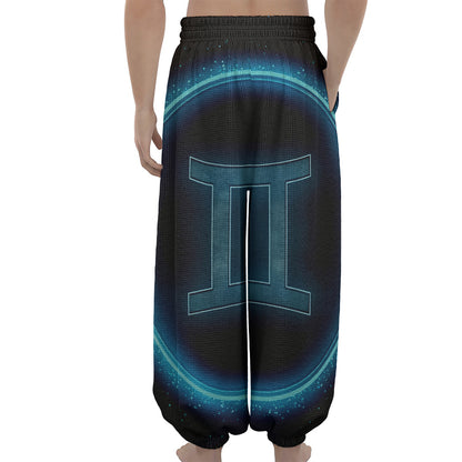 Blue Gemini Zodiac Sign Print Lantern Pants