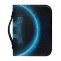 Blue Gemini Zodiac Sign Print Leather Bible Cover