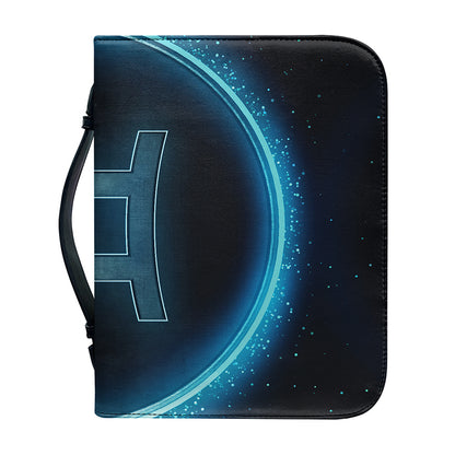 Blue Gemini Zodiac Sign Print Leather Bible Cover