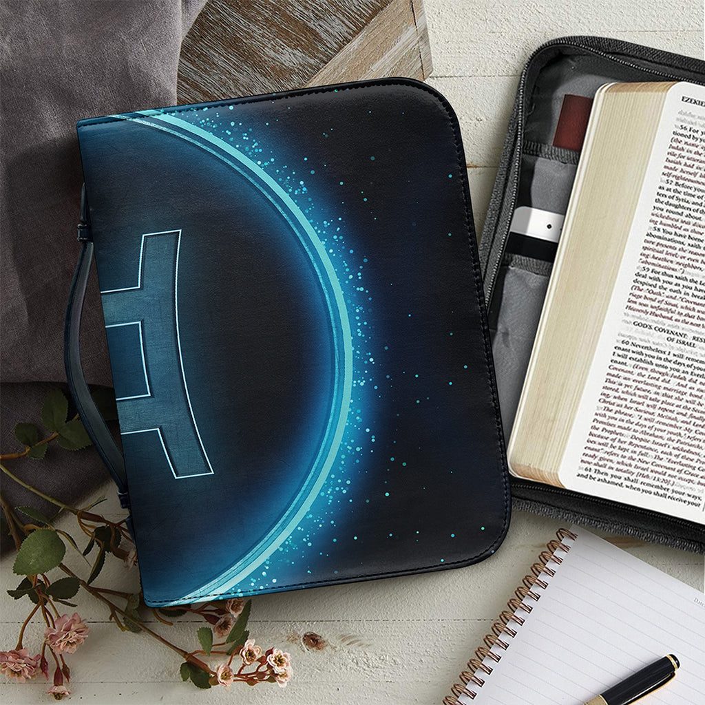 Blue Gemini Zodiac Sign Print Leather Bible Cover