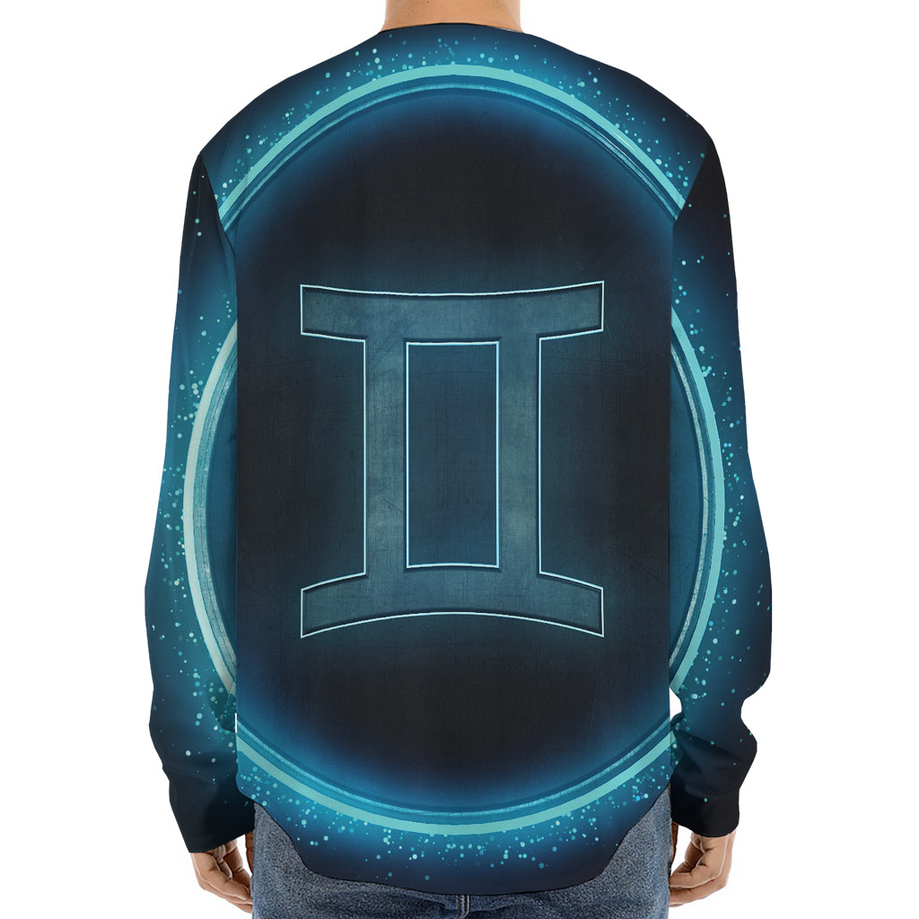 Blue Gemini Zodiac Sign Print Long Sleeve Baseball Jersey