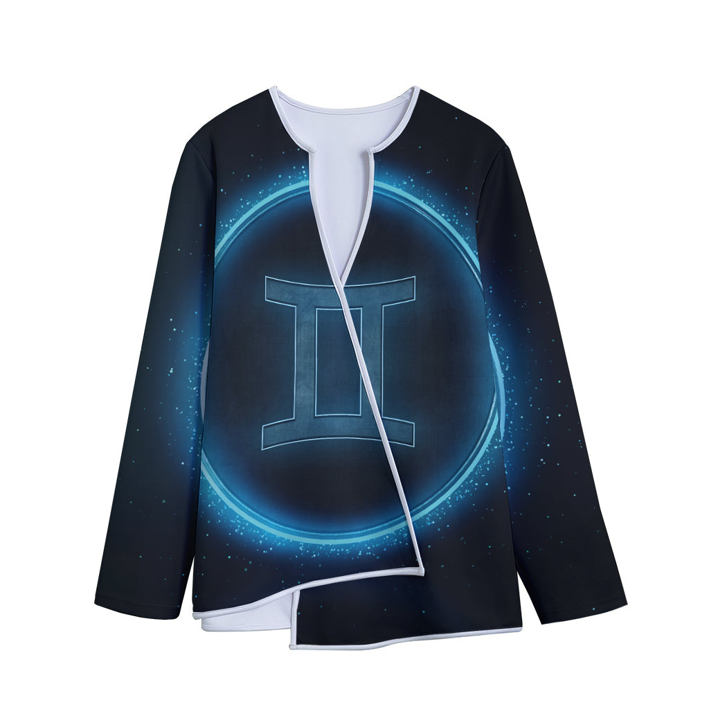 Blue Gemini Zodiac Sign Print Long Sleeve Short Coat