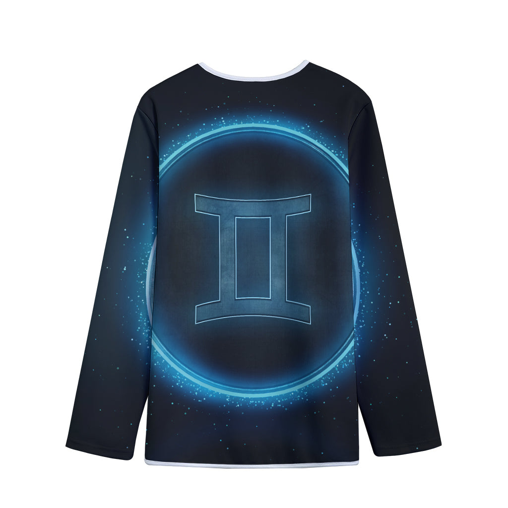 Blue Gemini Zodiac Sign Print Long Sleeve Short Coat