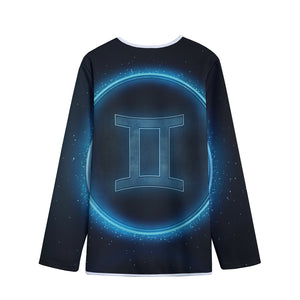 Blue Gemini Zodiac Sign Print Long Sleeve Short Coat