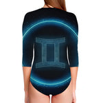 Blue Gemini Zodiac Sign Print Long Sleeve Swimsuit