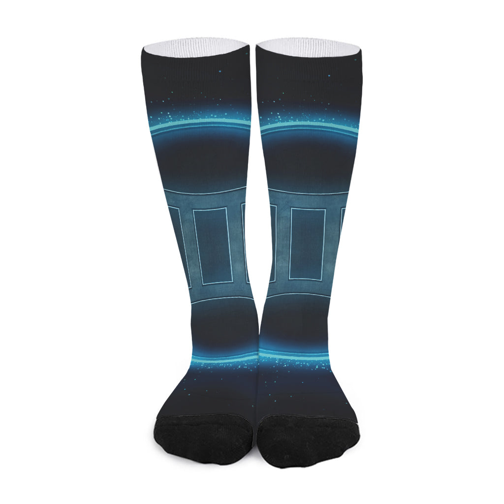 Blue Gemini Zodiac Sign Print Long Socks