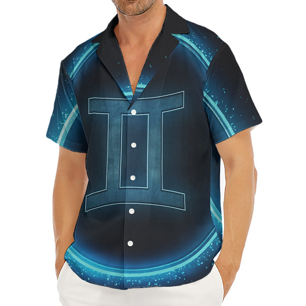 Blue Gemini Zodiac Sign Print Men's Deep V-Neck Shirt