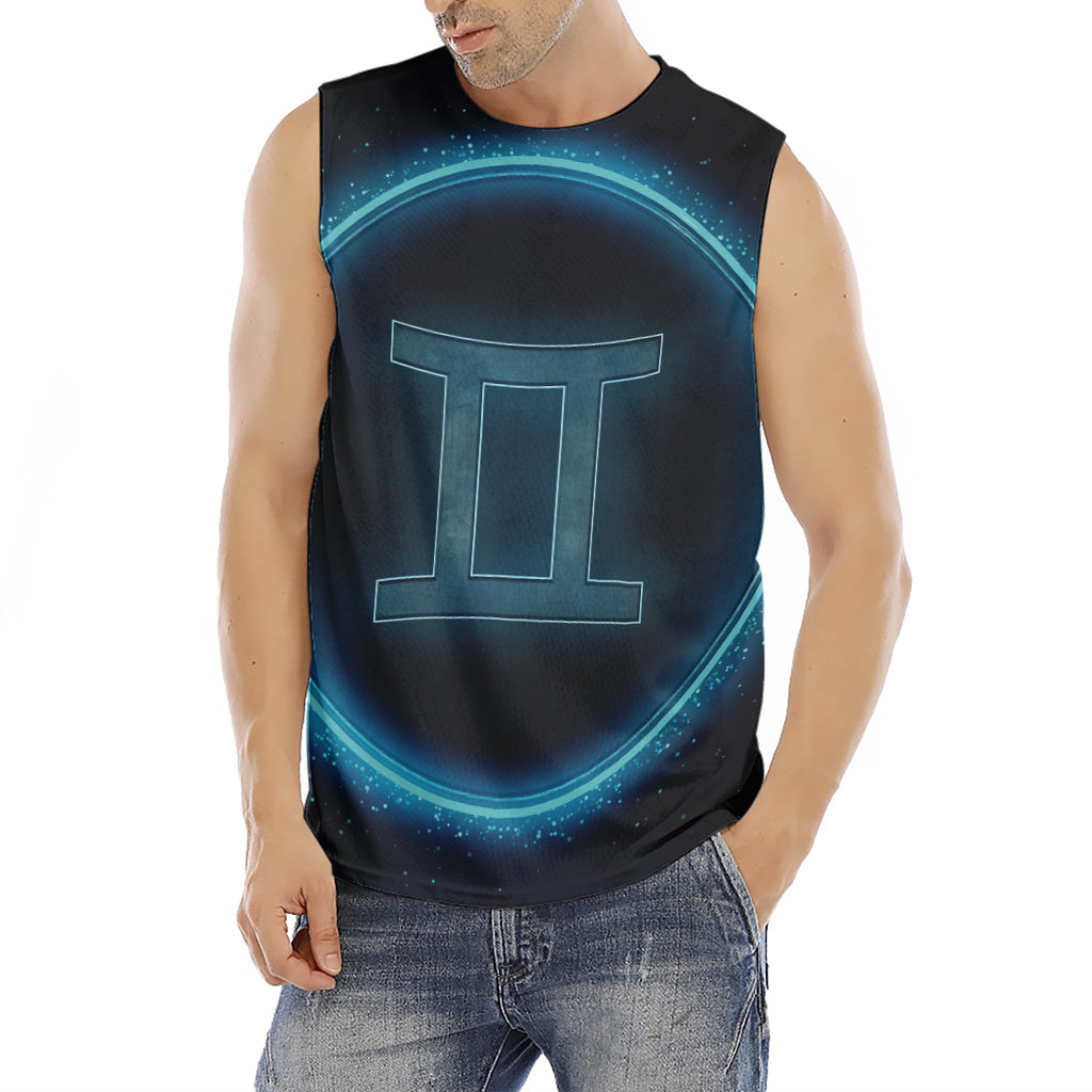 Blue Gemini Zodiac Sign Print Men's Fitness Tank Top