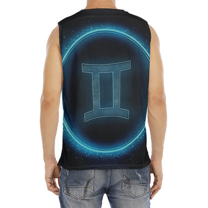 Blue Gemini Zodiac Sign Print Men's Fitness Tank Top