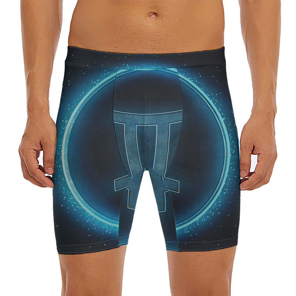 Blue Gemini Zodiac Sign Print Men's Long Boxer Briefs