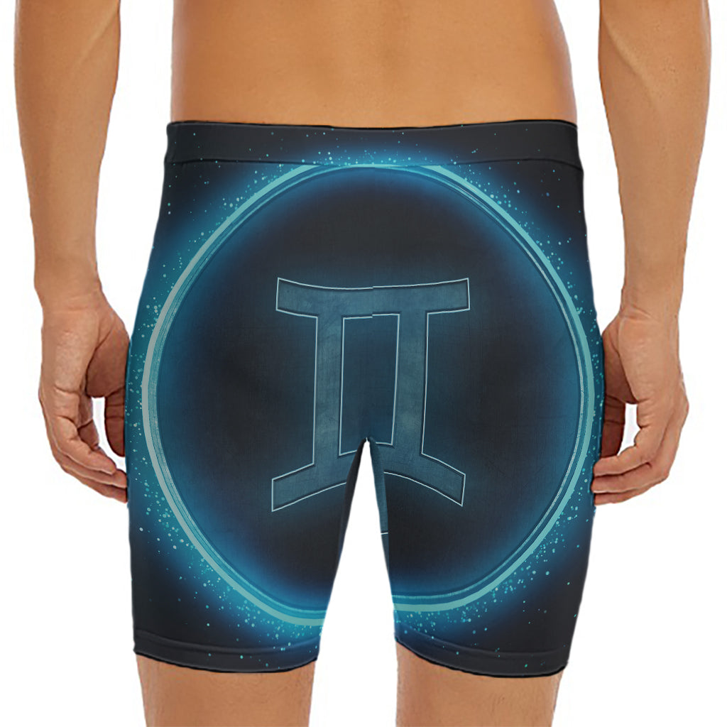 Blue Gemini Zodiac Sign Print Men's Long Boxer Briefs