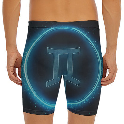 Blue Gemini Zodiac Sign Print Men's Long Boxer Briefs