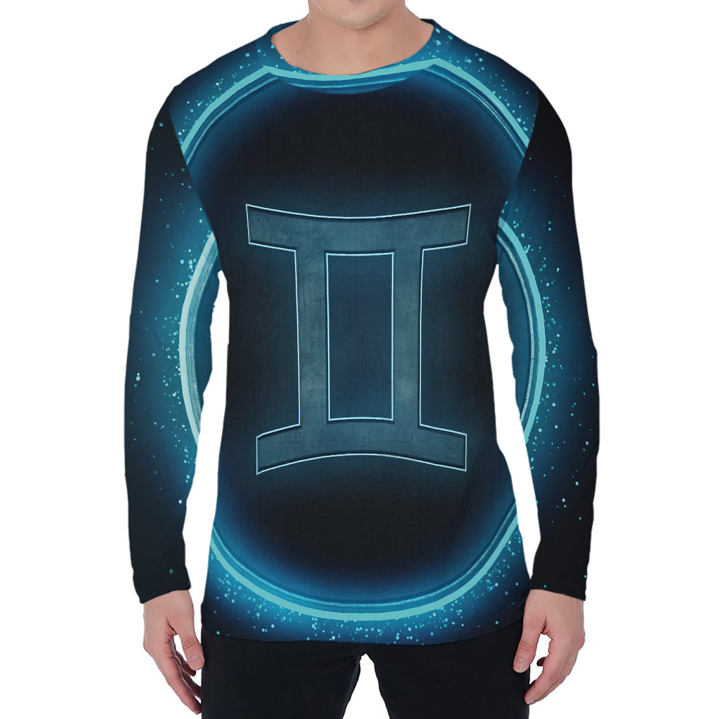 Blue Gemini Zodiac Sign Print Men's Long Sleeve T-Shirt