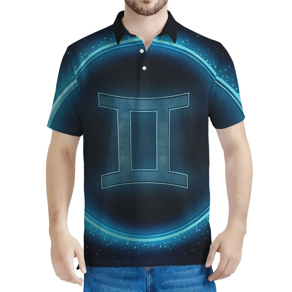 Blue Gemini Zodiac Sign Print Men's Polo Shirt