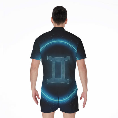 Blue Gemini Zodiac Sign Print Men's Rompers