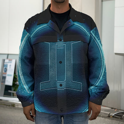 Blue Gemini Zodiac Sign Print Men's Shirt Jacket
