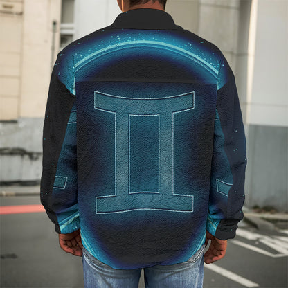 Blue Gemini Zodiac Sign Print Men's Shirt Jacket
