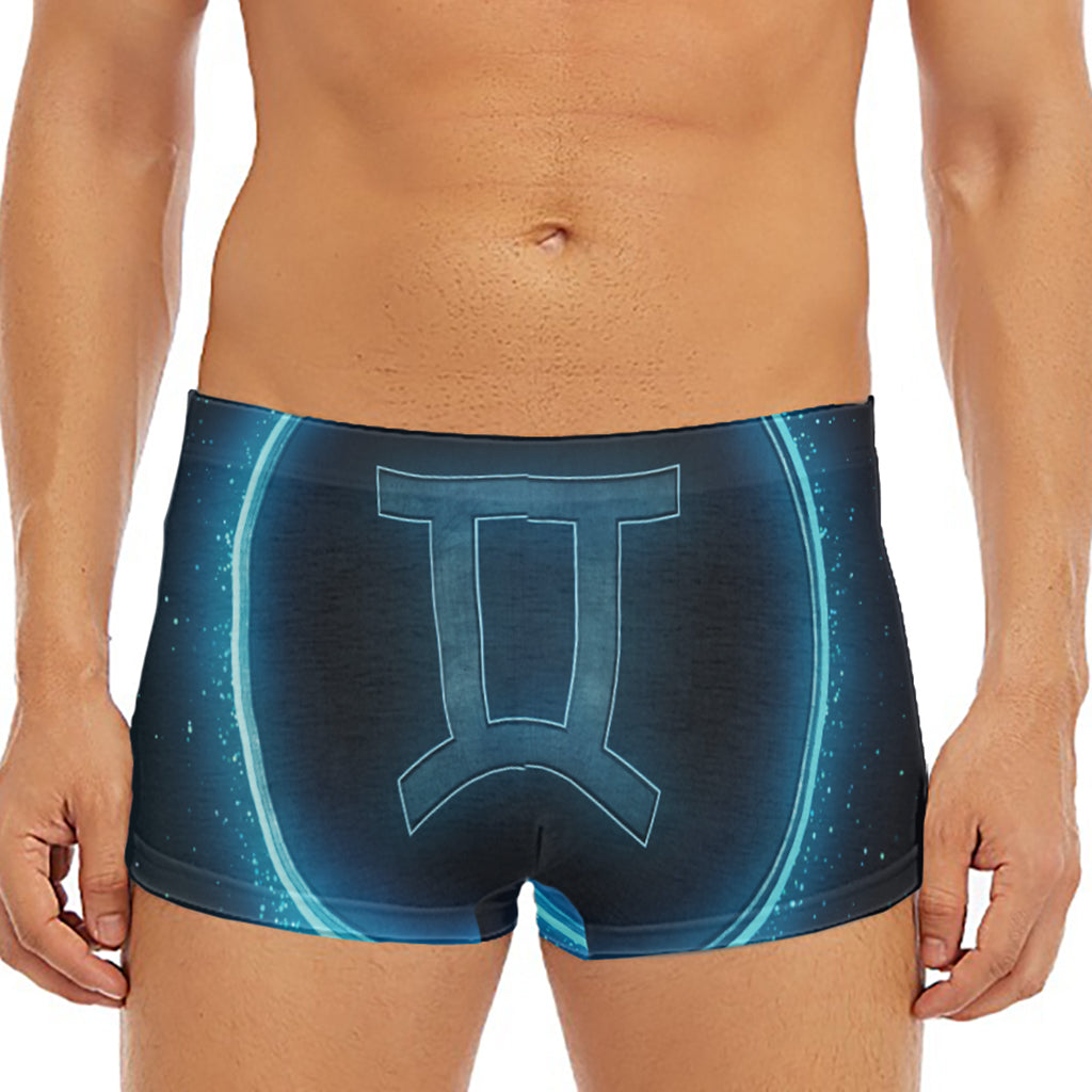 Blue Gemini Zodiac Sign Print Men's Short Boxer Briefs