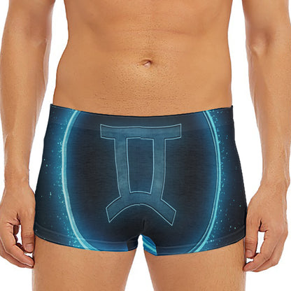 Blue Gemini Zodiac Sign Print Men's Short Boxer Briefs