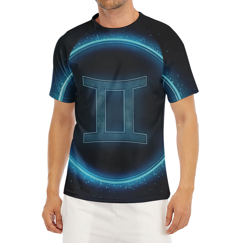 Blue Gemini Zodiac Sign Print Men's Short Sleeve Rash Guard