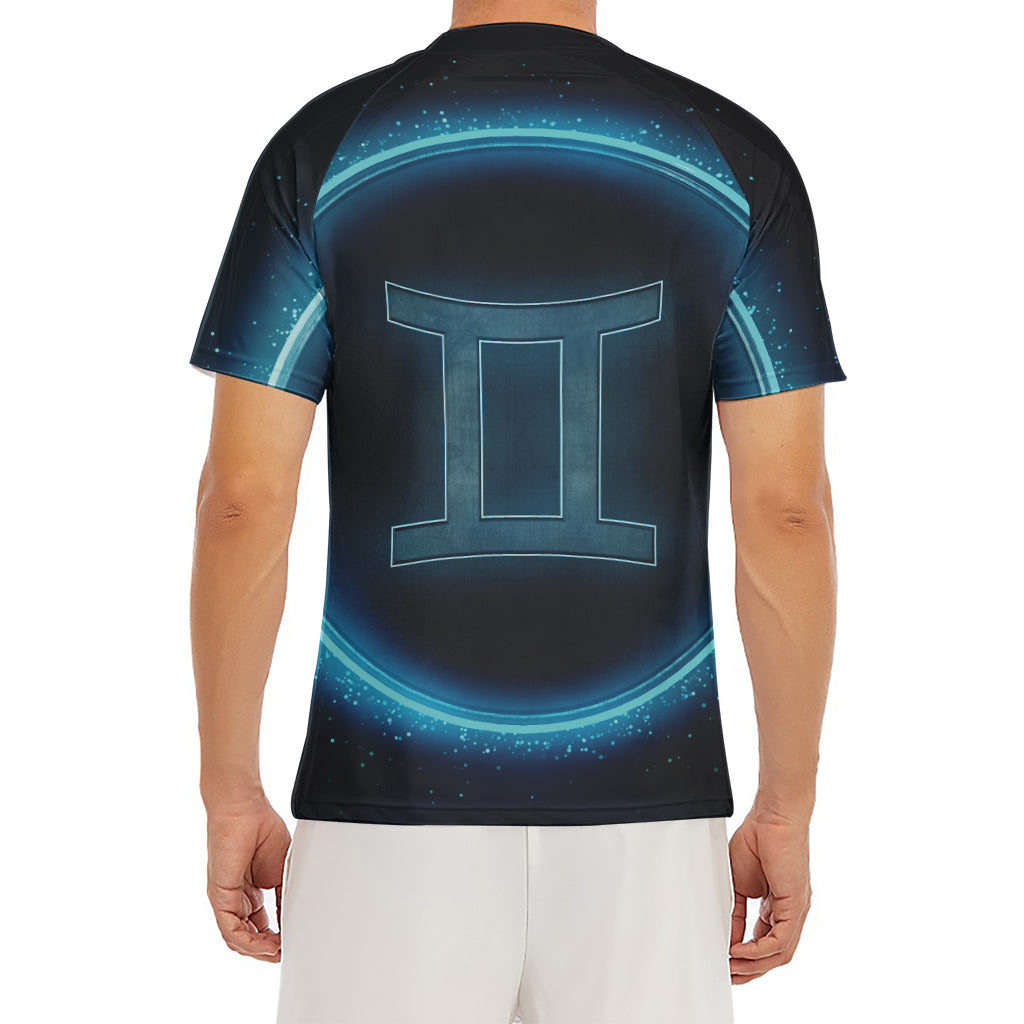 Blue Gemini Zodiac Sign Print Men's Short Sleeve Rash Guard