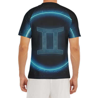 Blue Gemini Zodiac Sign Print Men's Short Sleeve Rash Guard