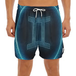 Blue Gemini Zodiac Sign Print Men's Split Running Shorts