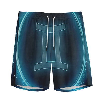 Blue Gemini Zodiac Sign Print Men's Sports Shorts