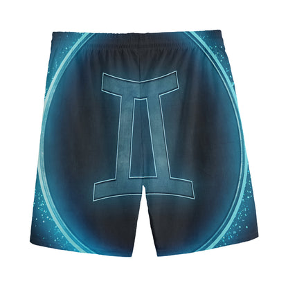 Blue Gemini Zodiac Sign Print Men's Sports Shorts
