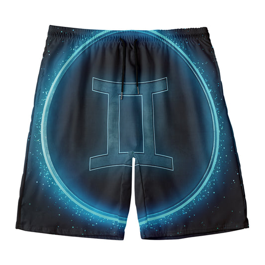 Blue Gemini Zodiac Sign Print Men's Swim Trunks