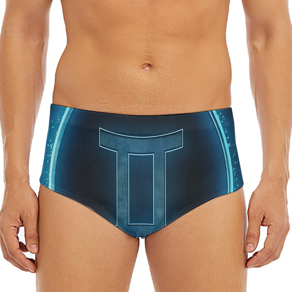 Blue Gemini Zodiac Sign Print Men's Triangle Swim Briefs
