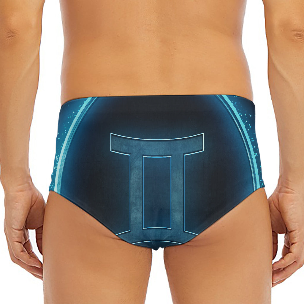 Blue Gemini Zodiac Sign Print Men's Triangle Swim Briefs