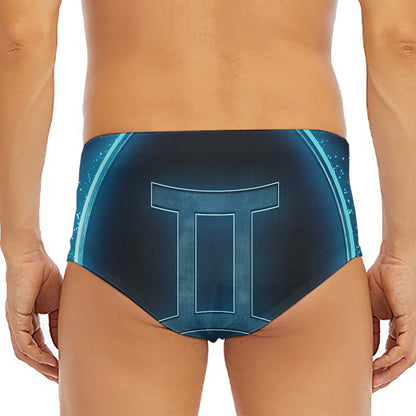 Blue Gemini Zodiac Sign Print Men's Triangle Swim Briefs