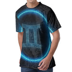 Blue Gemini Zodiac Sign Print Men's Velvet T-Shirt