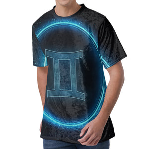 Blue Gemini Zodiac Sign Print Men's Velvet T-Shirt