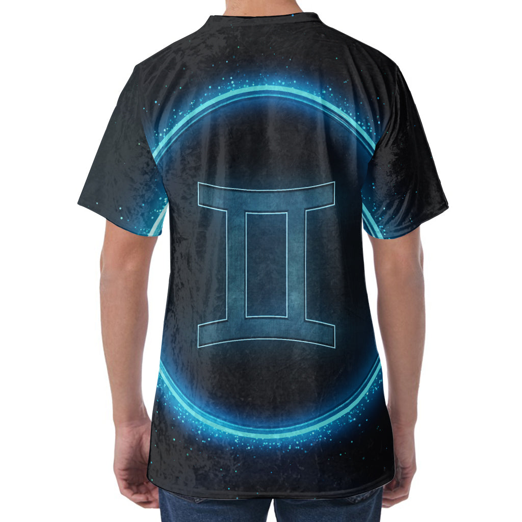 Blue Gemini Zodiac Sign Print Men's Velvet T-Shirt