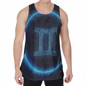 Blue Gemini Zodiac Sign Print Men's Velvet Tank Top