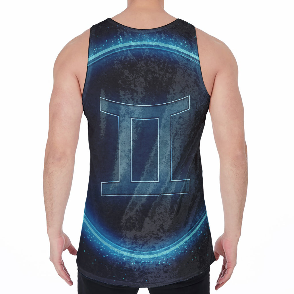 Blue Gemini Zodiac Sign Print Men's Velvet Tank Top