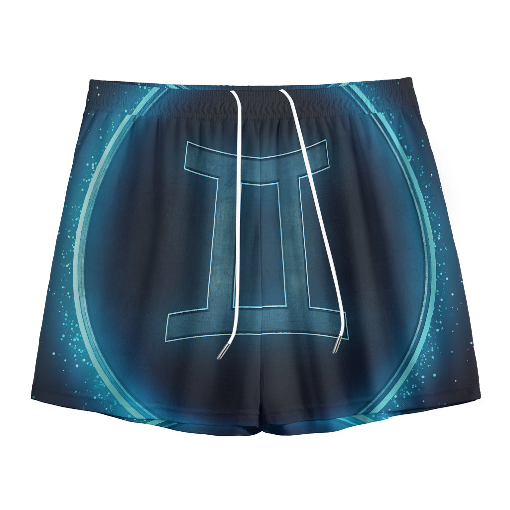 Blue Gemini Zodiac Sign Print Mesh Shorts