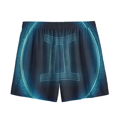 Blue Gemini Zodiac Sign Print Mesh Shorts