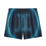Blue Gemini Zodiac Sign Print Mesh Shorts