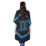 Blue Gemini Zodiac Sign Print Open Front Beach Cover Up