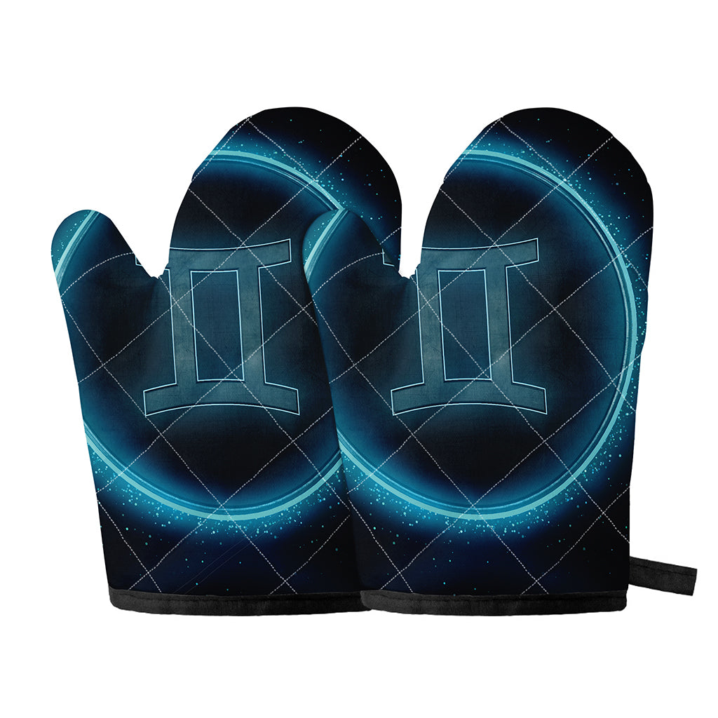 Blue Gemini Zodiac Sign Print Oven Mitts