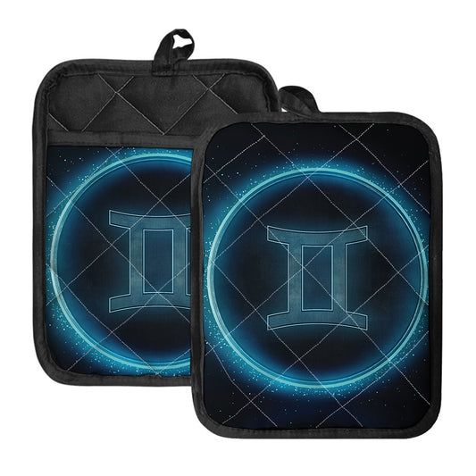 Blue Gemini Zodiac Sign Print Pot Holders With Pocket