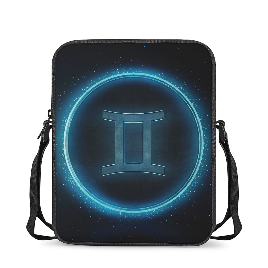 Blue Gemini Zodiac Sign Print Rectangular Crossbody Bag