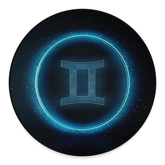 Blue Gemini Zodiac Sign Print Round Floor Mat