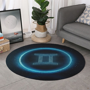 Blue Gemini Zodiac Sign Print Round Rug