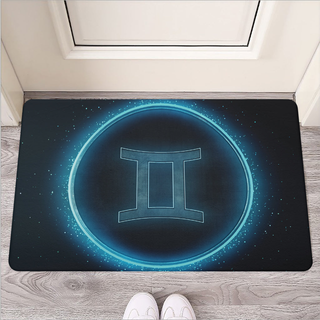 Blue Gemini Zodiac Sign Print Rubber Doormat