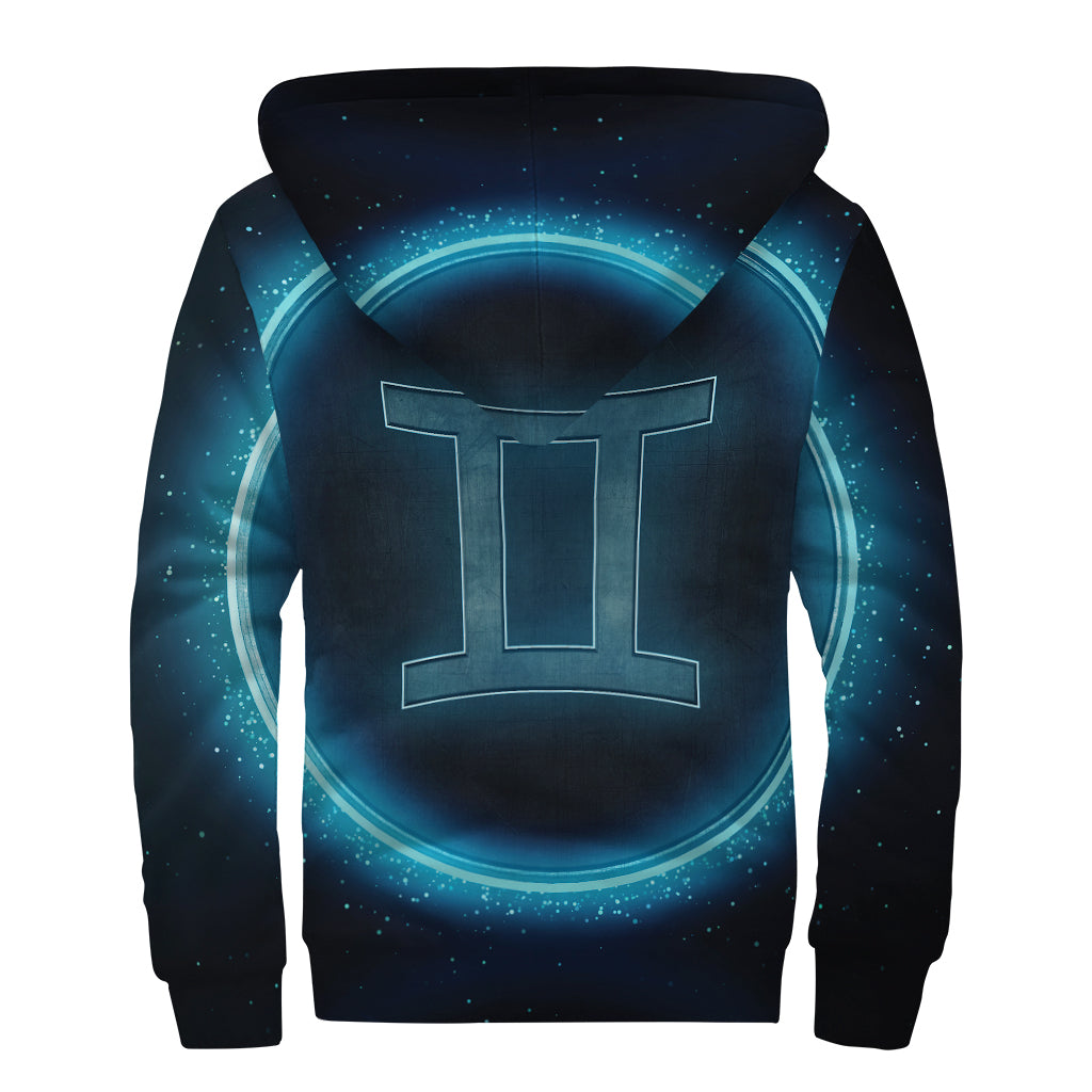 Blue Gemini Zodiac Sign Print Sherpa Lined Zip Up Hoodie